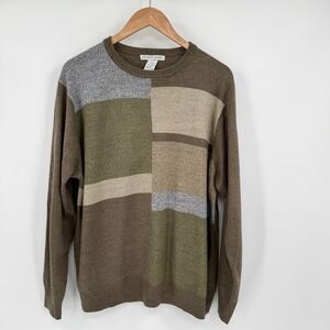 Geoffrey Beene‎ Brown/Green Colorblock Lightweight Long Sleeve Sweater Men's L